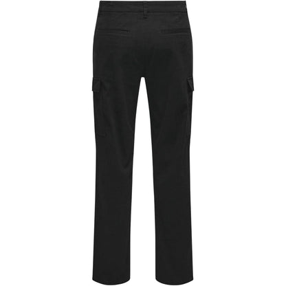 Black - Back - Only Mens Plain Straight Cargo Trousers