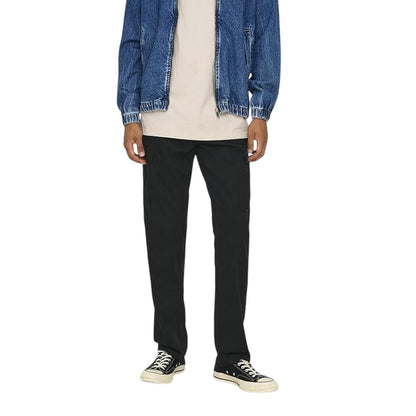Black - Side - Only Mens Plain Straight Cargo Trousers