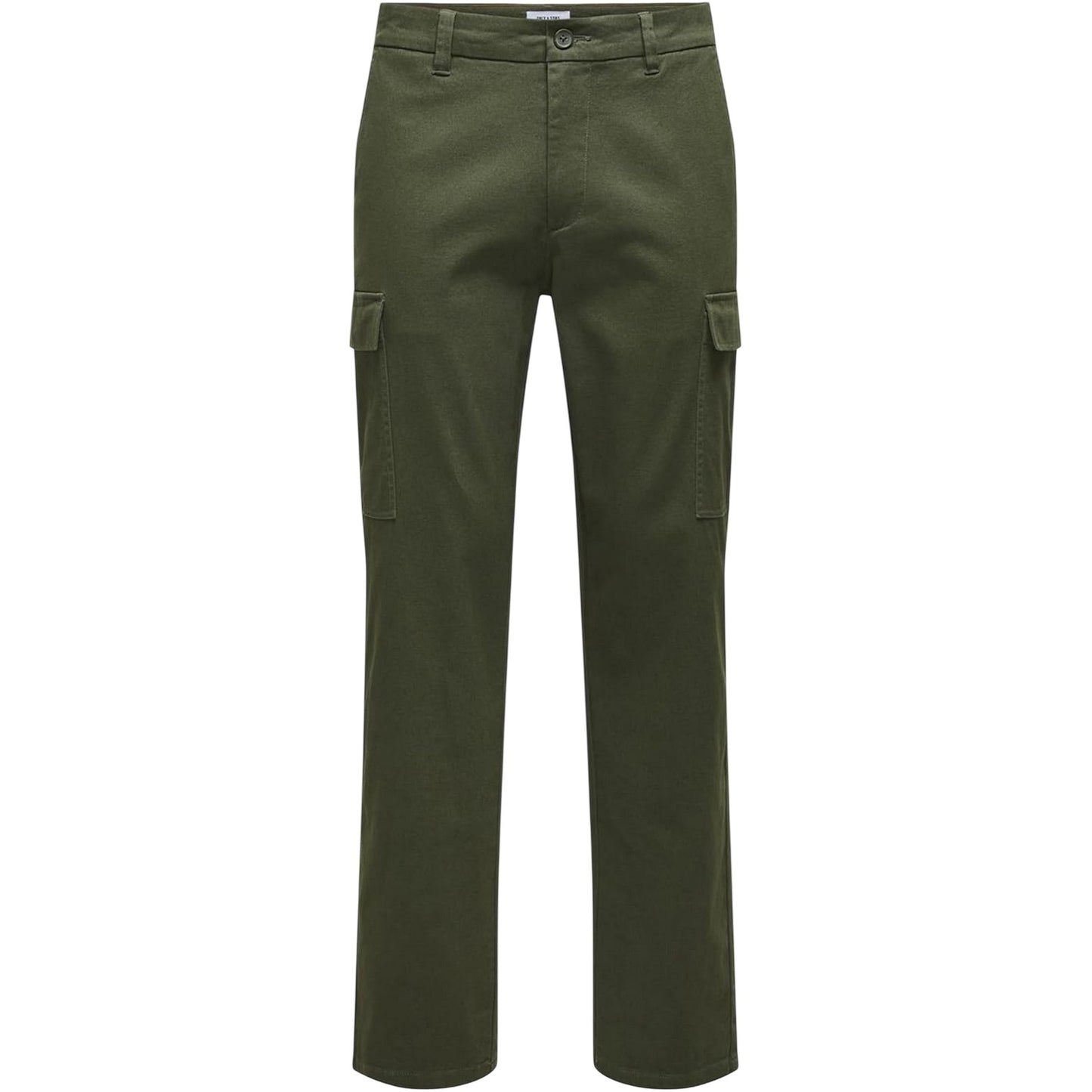 Olive Night - Front - Only Mens Plain Straight Cargo Trousers