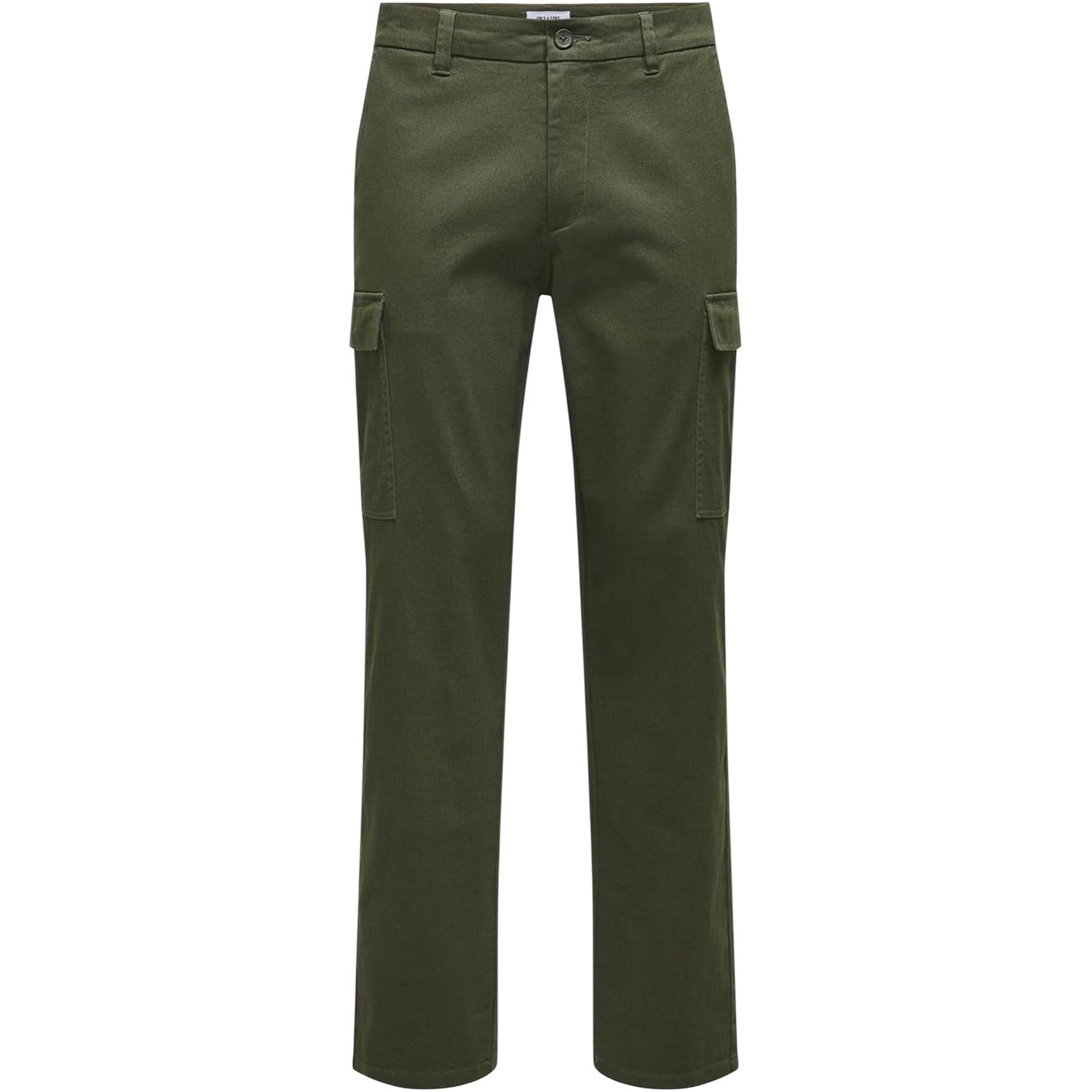 Olive Night - Front - Only Mens Plain Straight Cargo Trousers