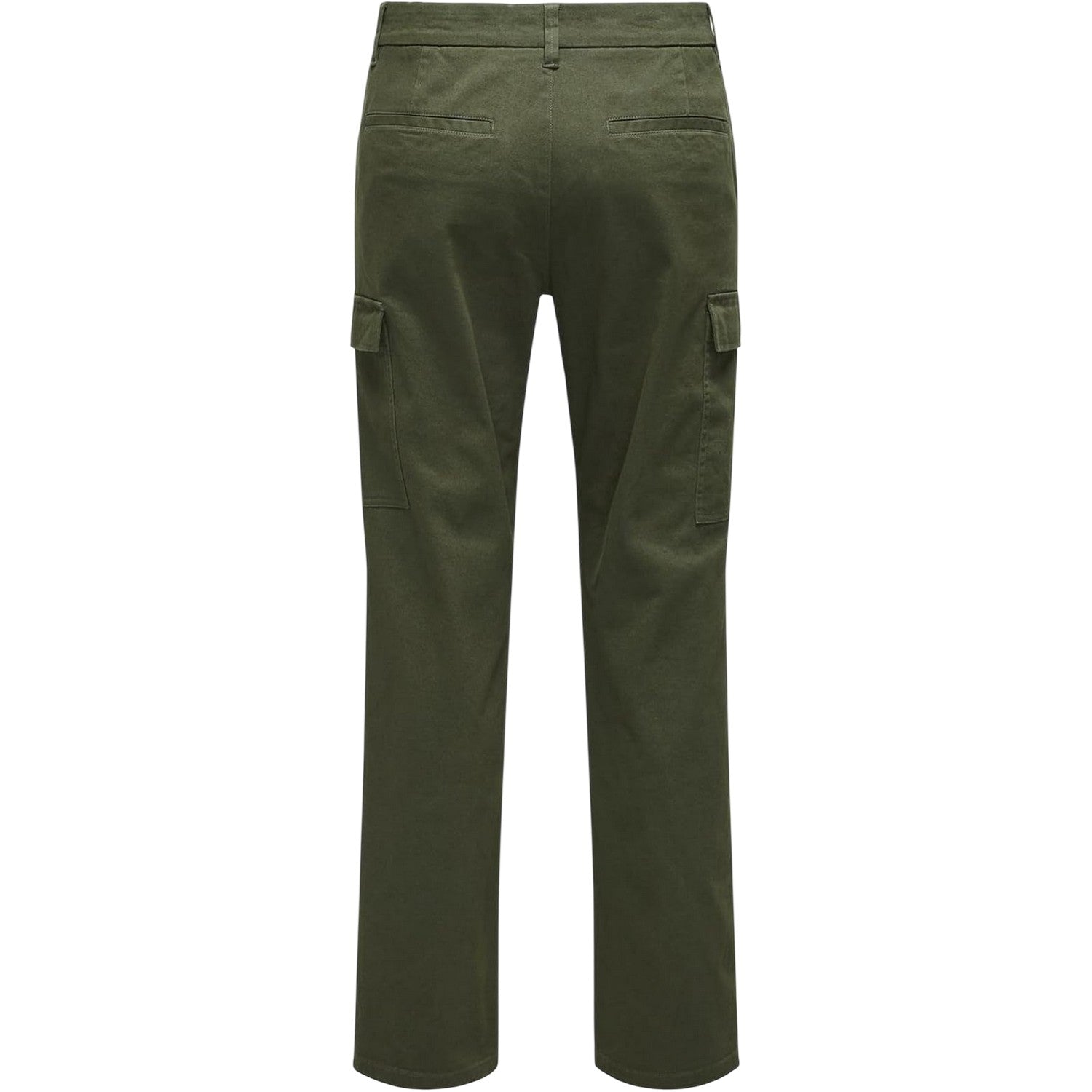 Olive Night - Back - Only Mens Plain Straight Cargo Trousers