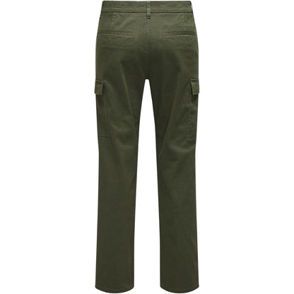 Olive Night - Back - Only Mens Plain Straight Cargo Trousers