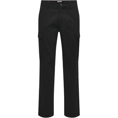 Black - Front - Only Mens Plain Straight Cargo Trousers
