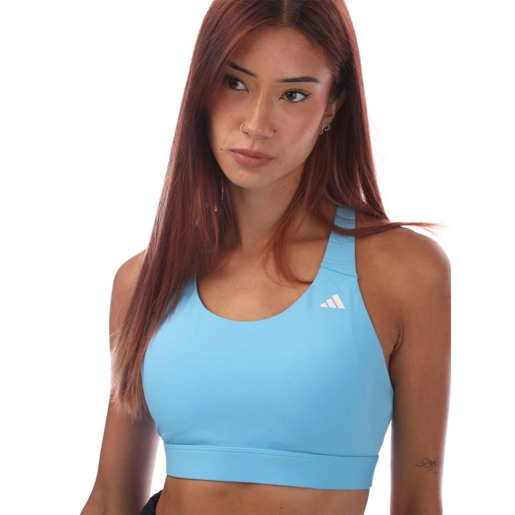 Blue - Side - Adidas Womens-Ladies Run Medium Support Sports Bra