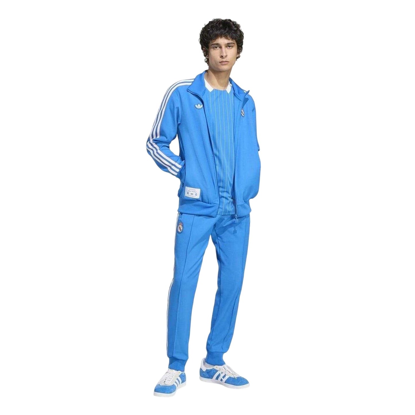 Blue-White - Pack Shot - Adidas Mens Terrace Icons Real Madrid CF Tracksuit Top