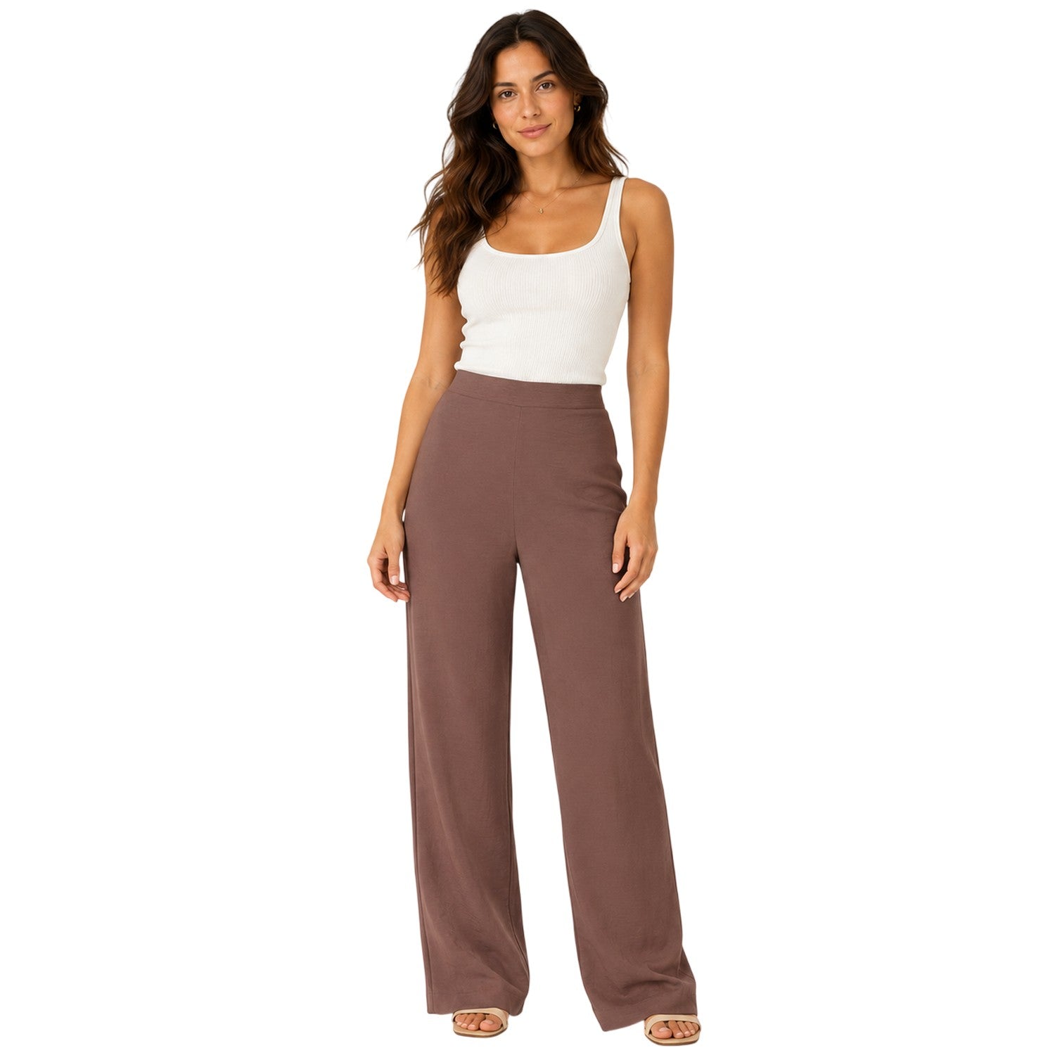 Brown - Lifestyle - I Saw It First Womens-Ladies Crepe Wide Leg Trousers