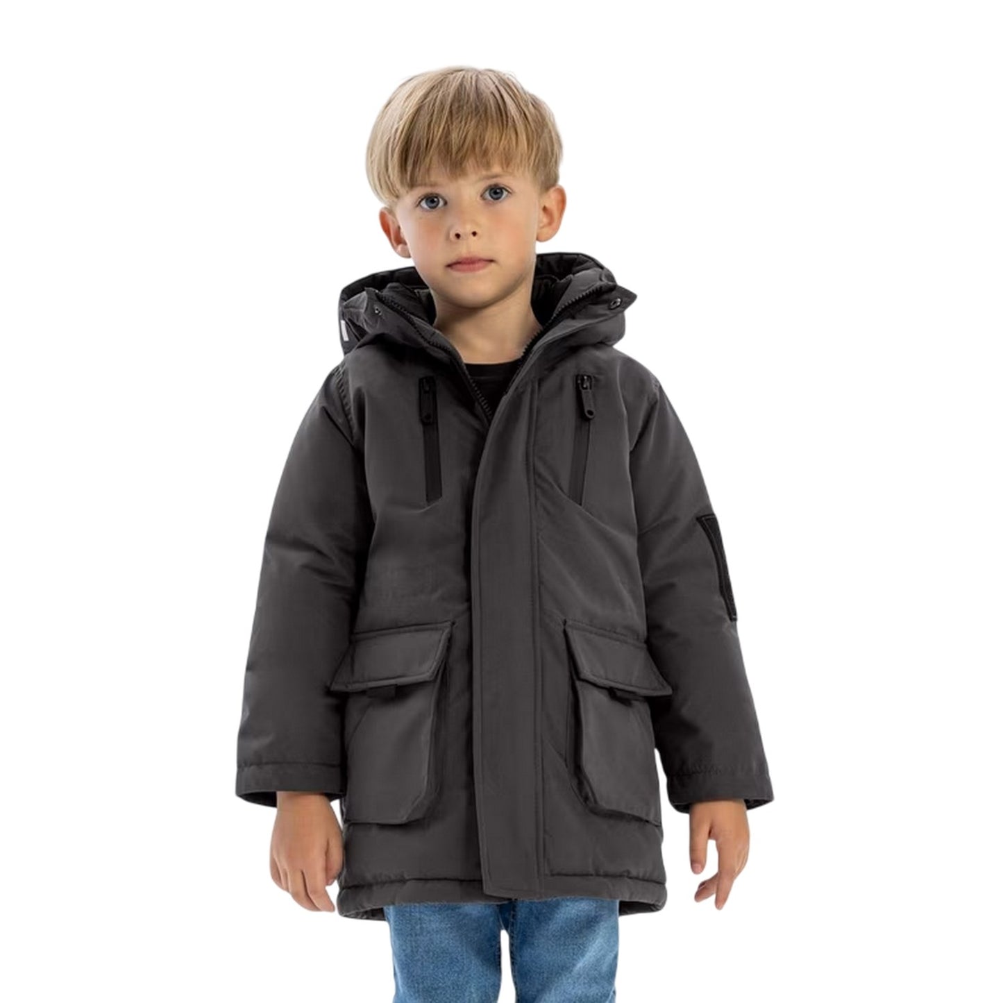 Charcoal - Pack Shot - Minoti Childrens-Kids Utility Insulated Parka
