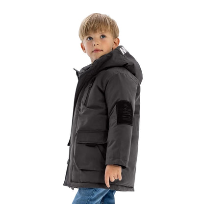 Charcoal - Close up - Minoti Childrens-Kids Utility Insulated Parka