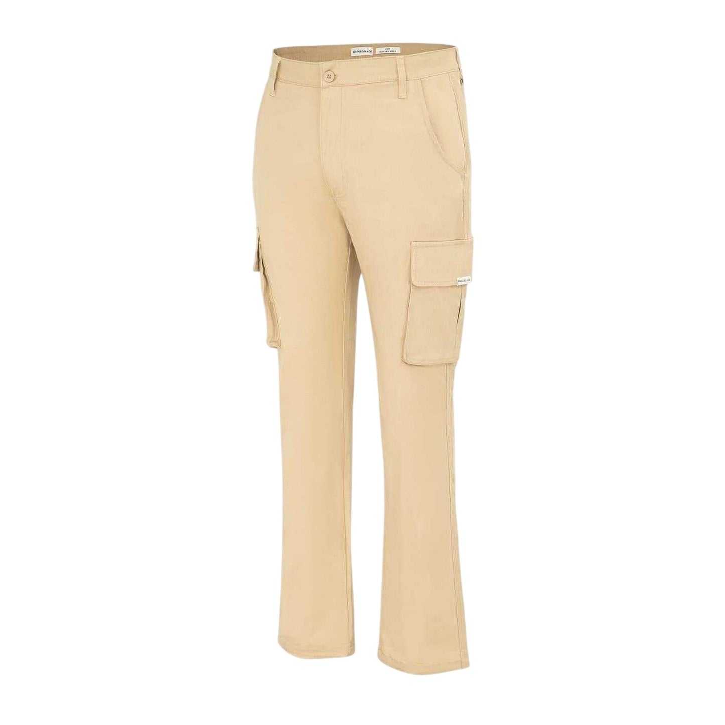 Cream - Side - SoulCal Mens Plain Slim Cargo Trousers
