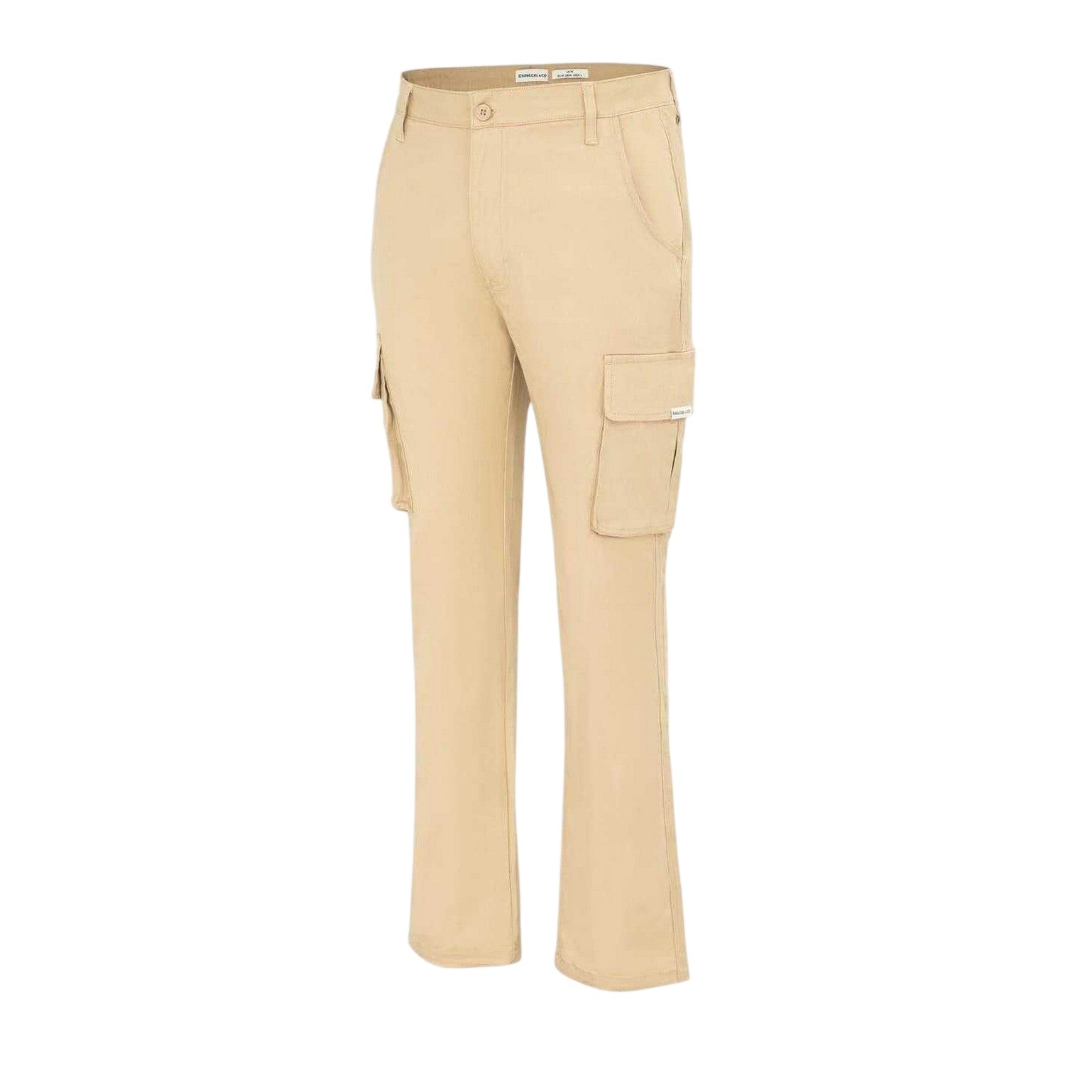 Cream - Side - SoulCal Mens Plain Slim Cargo Trousers