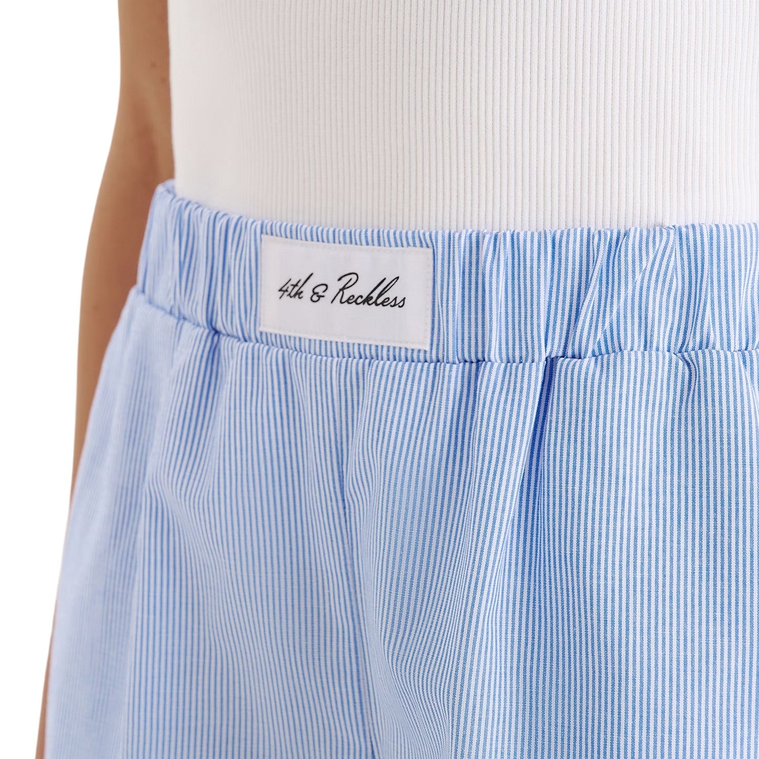 Blue Stripe - Side - 4th & Reckless Womens-Ladies Via Pinstripe Boxer Shorts