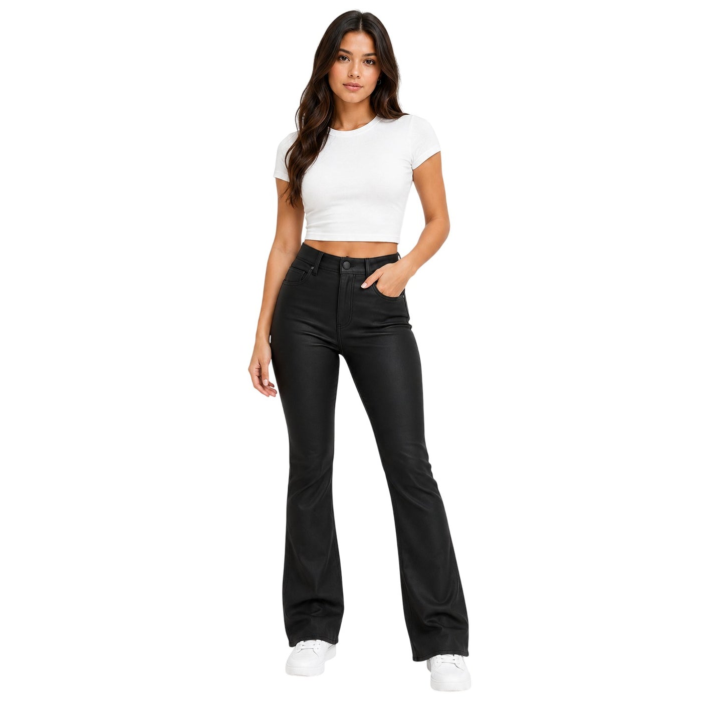 Black - Lifestyle - I Saw It First Womens-Ladies Denim Split Hem Flared Trousers