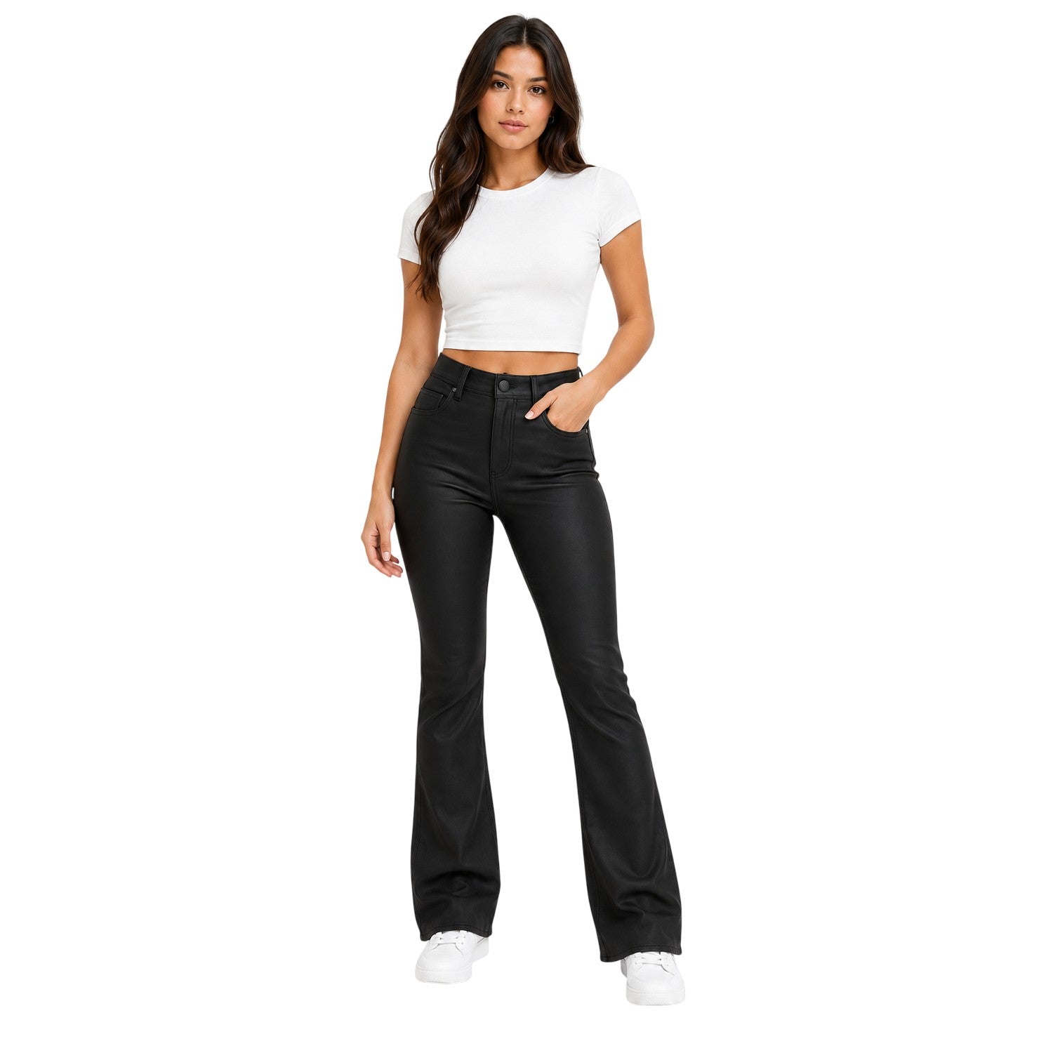 Black - Lifestyle - I Saw It First Womens-Ladies Denim Split Hem Flared Trousers