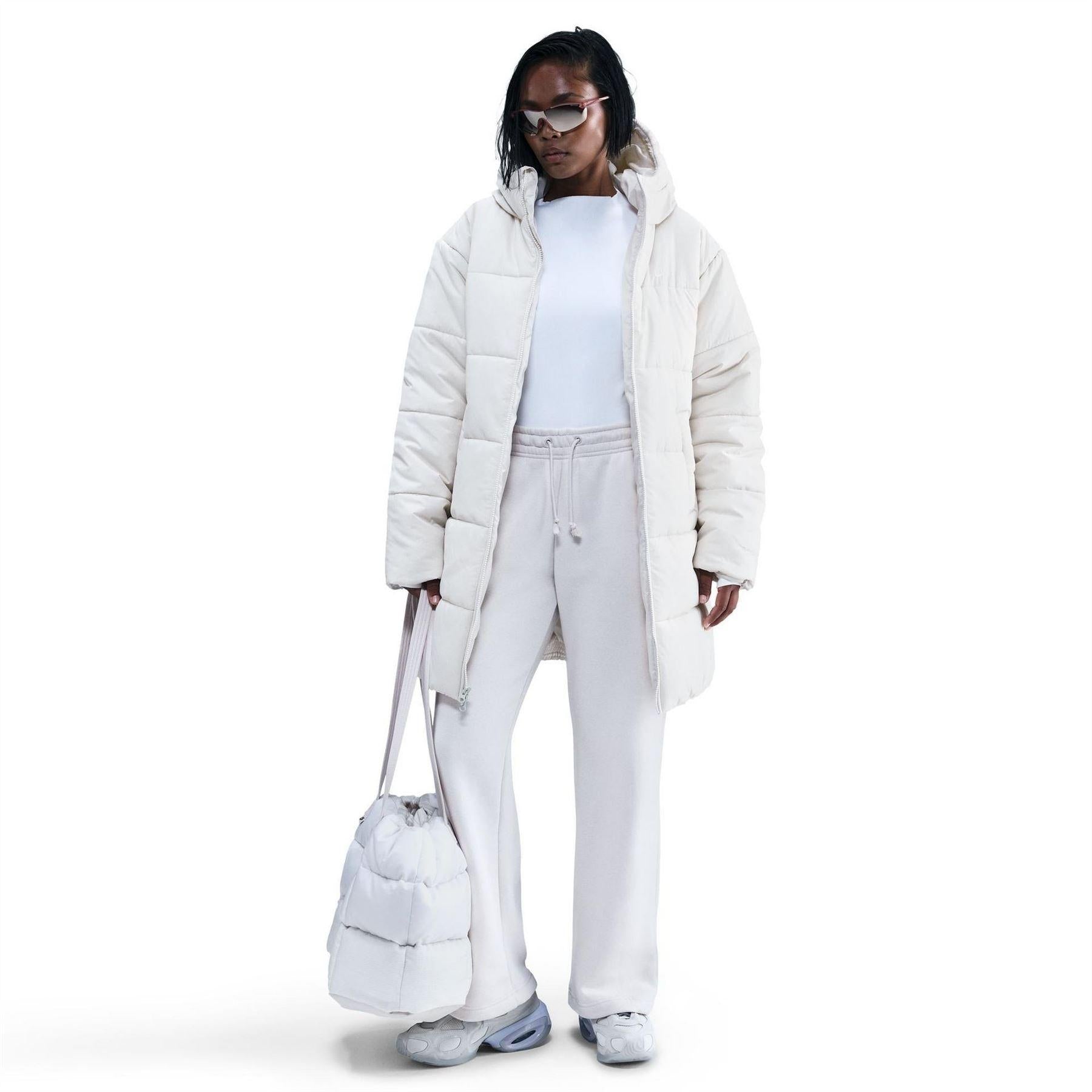 Bone-White - Side - Nike Womens-Ladies Classic Therma-Fit Insulated Loose Puffer Jacket