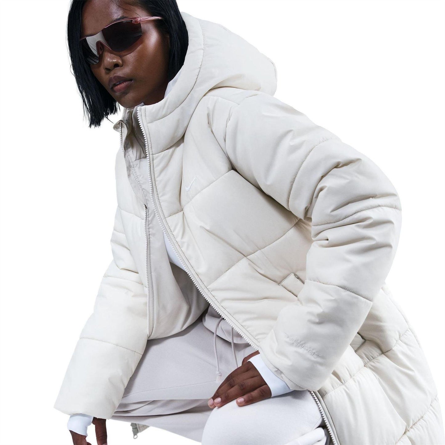 Bone-White - Pack Shot - Nike Womens-Ladies Classic Therma-Fit Insulated Loose Puffer Jacket