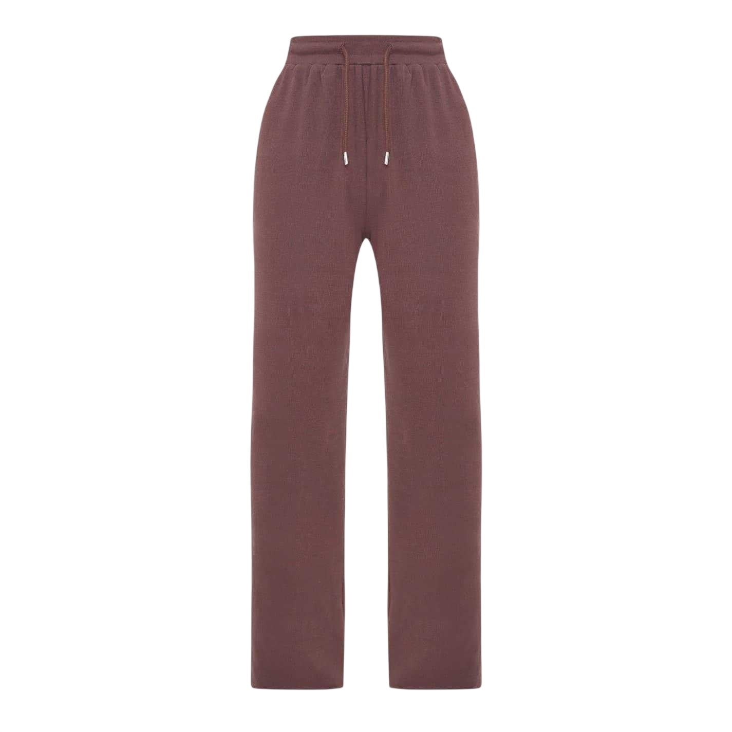 Brown - Front - I Saw It First Womens-Ladies Plain Wide Leg Trousers