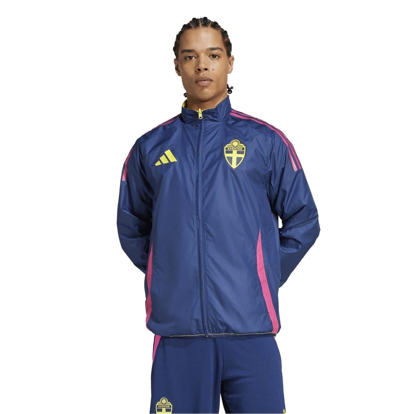 Dark Blue-Yellow - Pack Shot - Adidas Mens Sweden FA Anthem Jacket