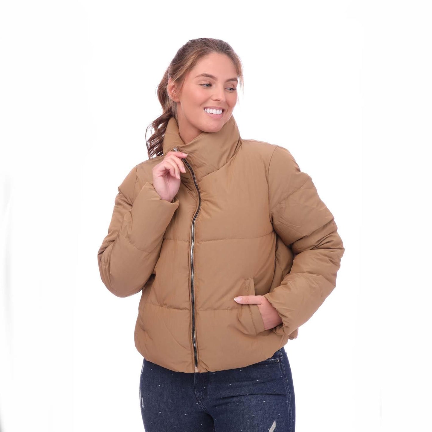 Beige - Lifestyle - Only Womens-Ladies Dolly Short Puffer Jacket