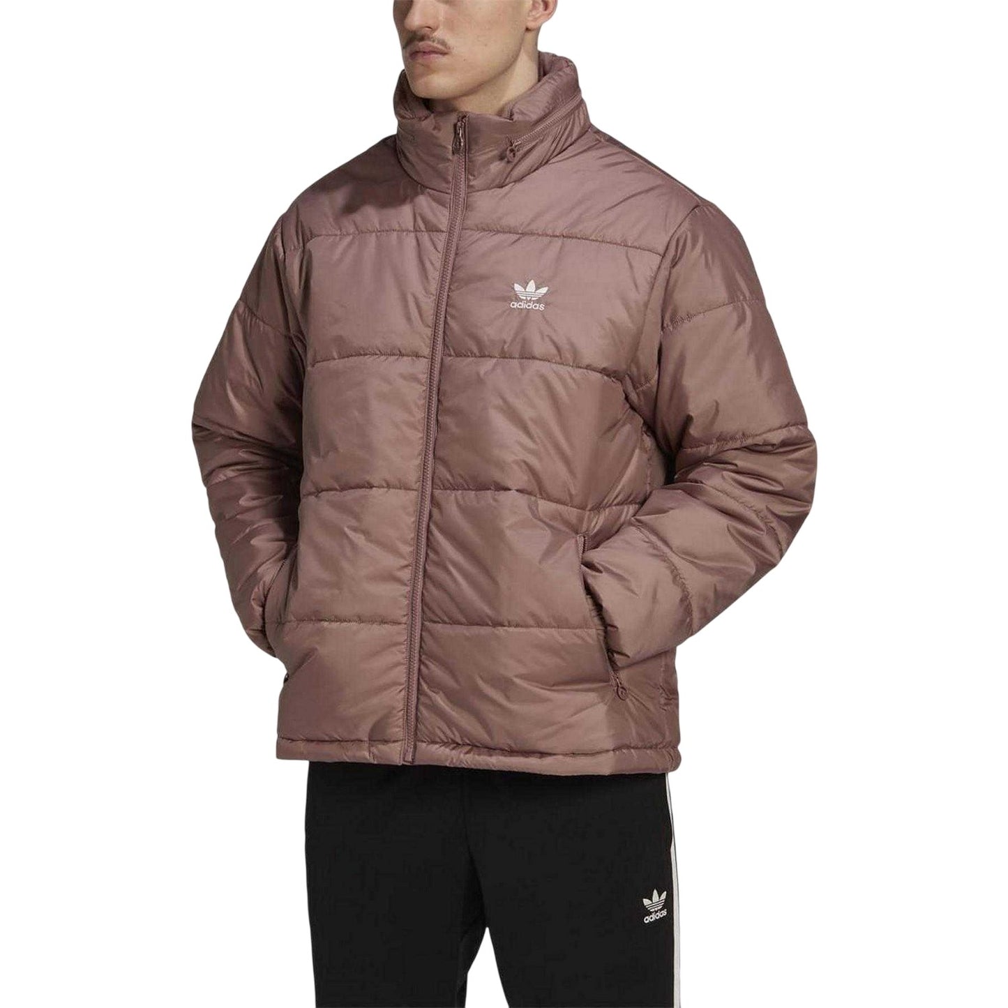 Burgundy - Side - Adidas Mens Essentials Puffer Jacket