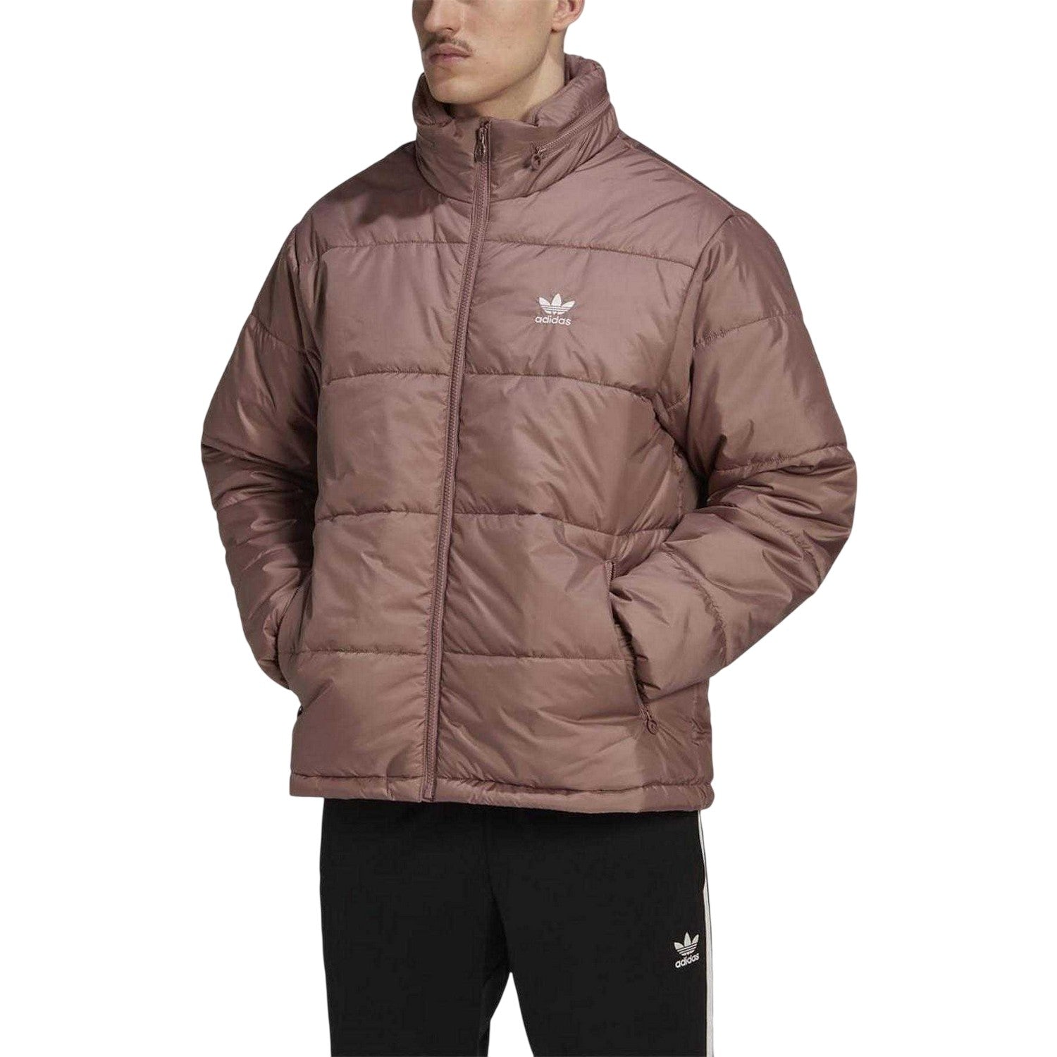 Burgundy - Side - Adidas Mens Essentials Puffer Jacket