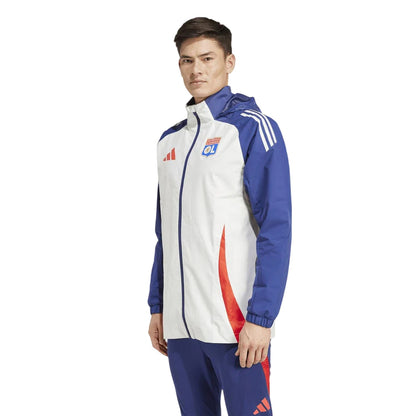 White - Pack Shot - Adidas Mens Olympique Lyonnais Tiro 24 Waterproof Jacket