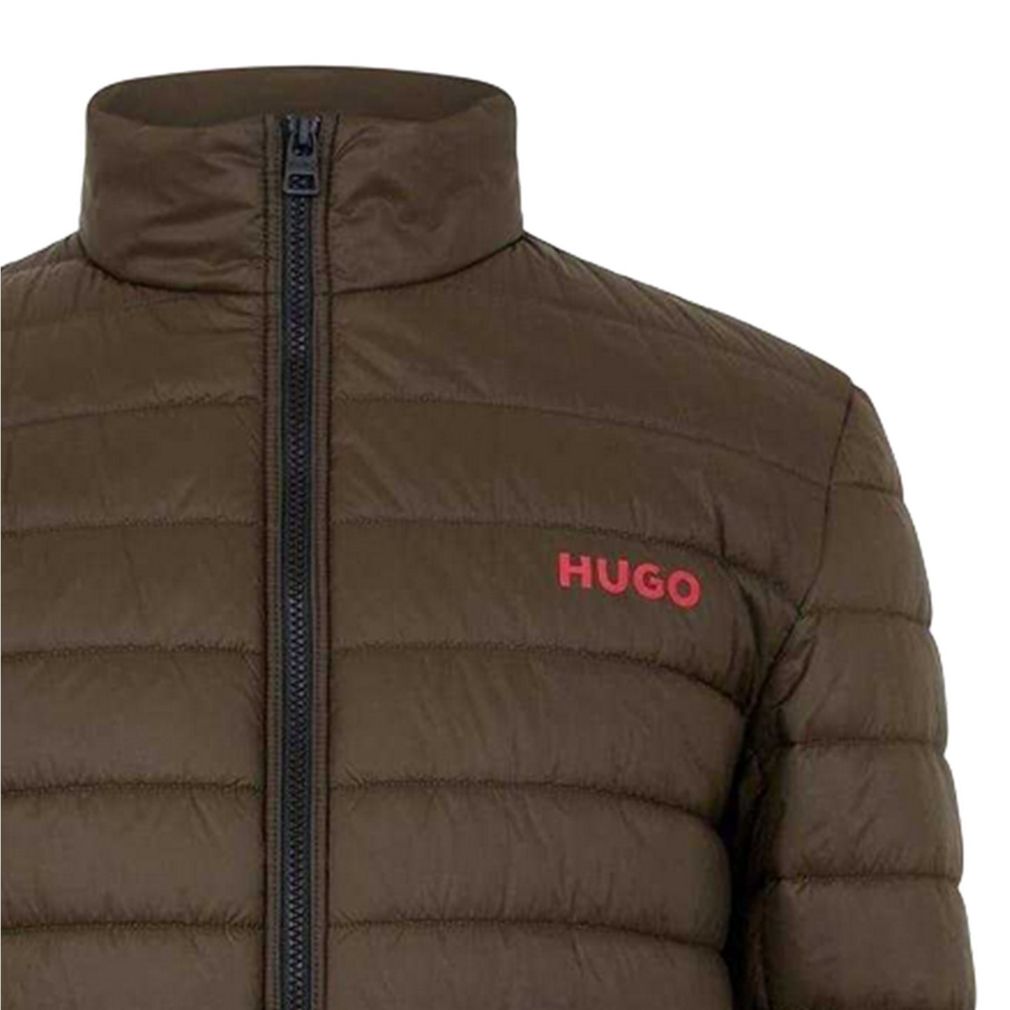 Dark Green - Side - Hugo Mens Horizontal Stripe Puffer Jacket