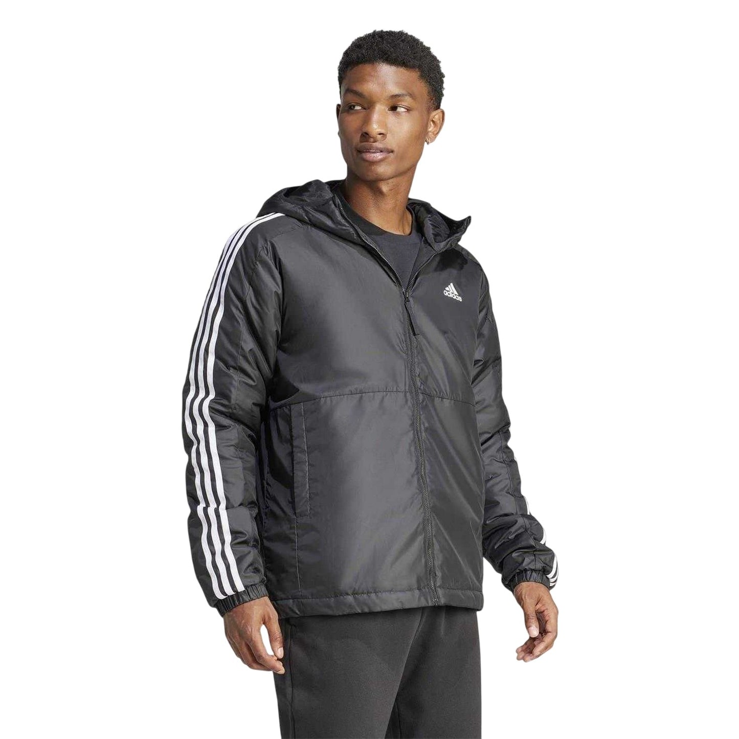 Black - Pack Shot - Adidas Mens Essential 3 Stripes Puffer Jacket