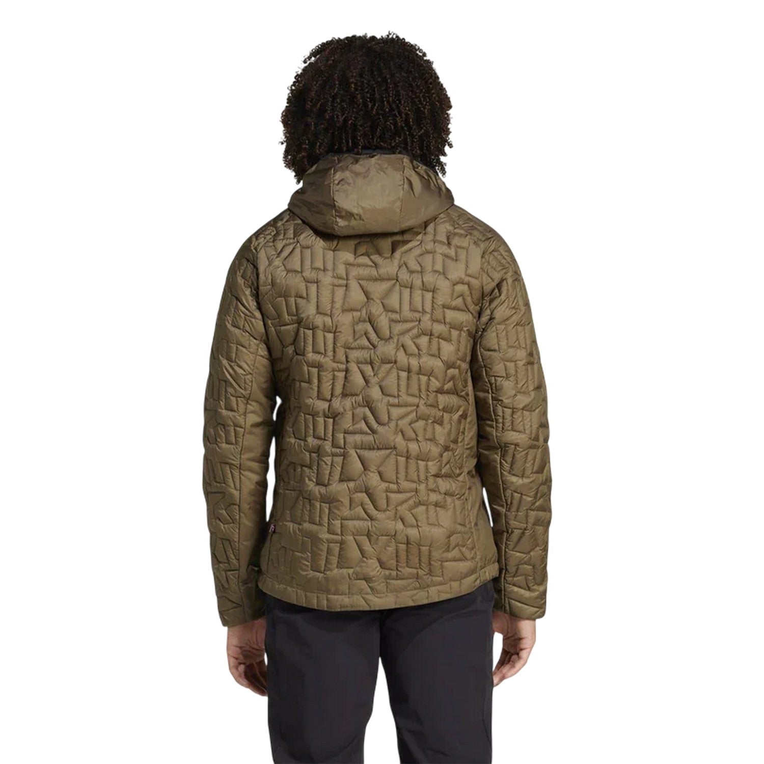 Olive Strata - Back - Adidas Mens Geometric Waterproof Puffer Jacket