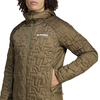 Olive Strata - Side - Adidas Mens Geometric Waterproof Puffer Jacket