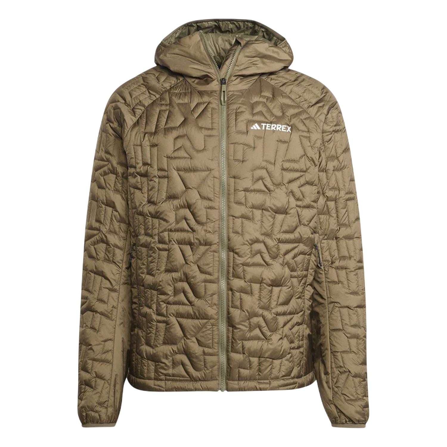 Olive Strata - Front - Adidas Mens Geometric Waterproof Puffer Jacket