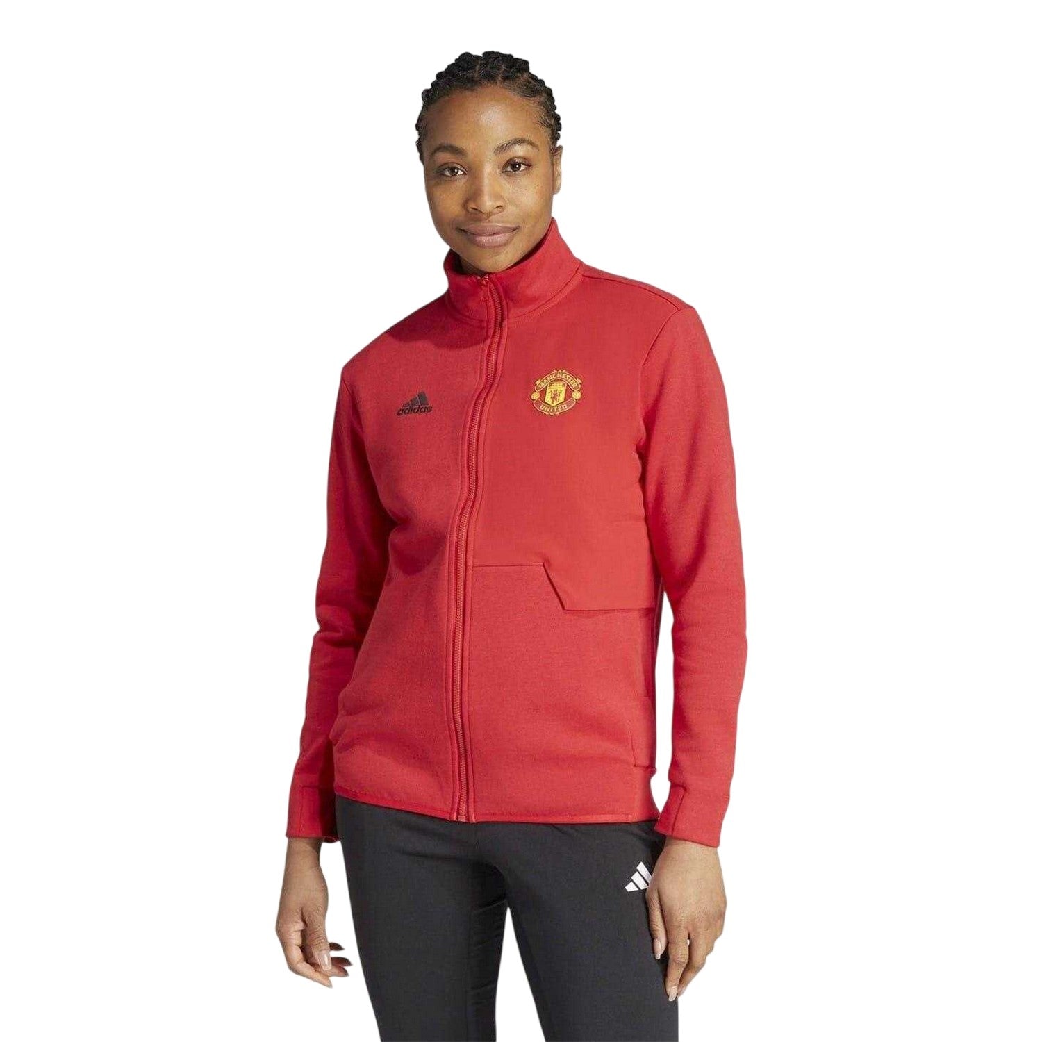 Red - Pack Shot - Adidas Womens-Ladies Anthem Manchester United FC Track Jacket