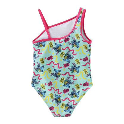 Blue - Back - Lilo & Stitch Girls Stitch Character One Piece Swimsuit