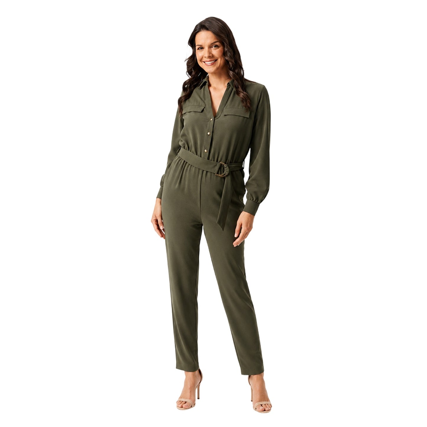 Khaki Green - Pack Shot - Biba Womens-Ladies Tailored Cocktail Jumpsuit