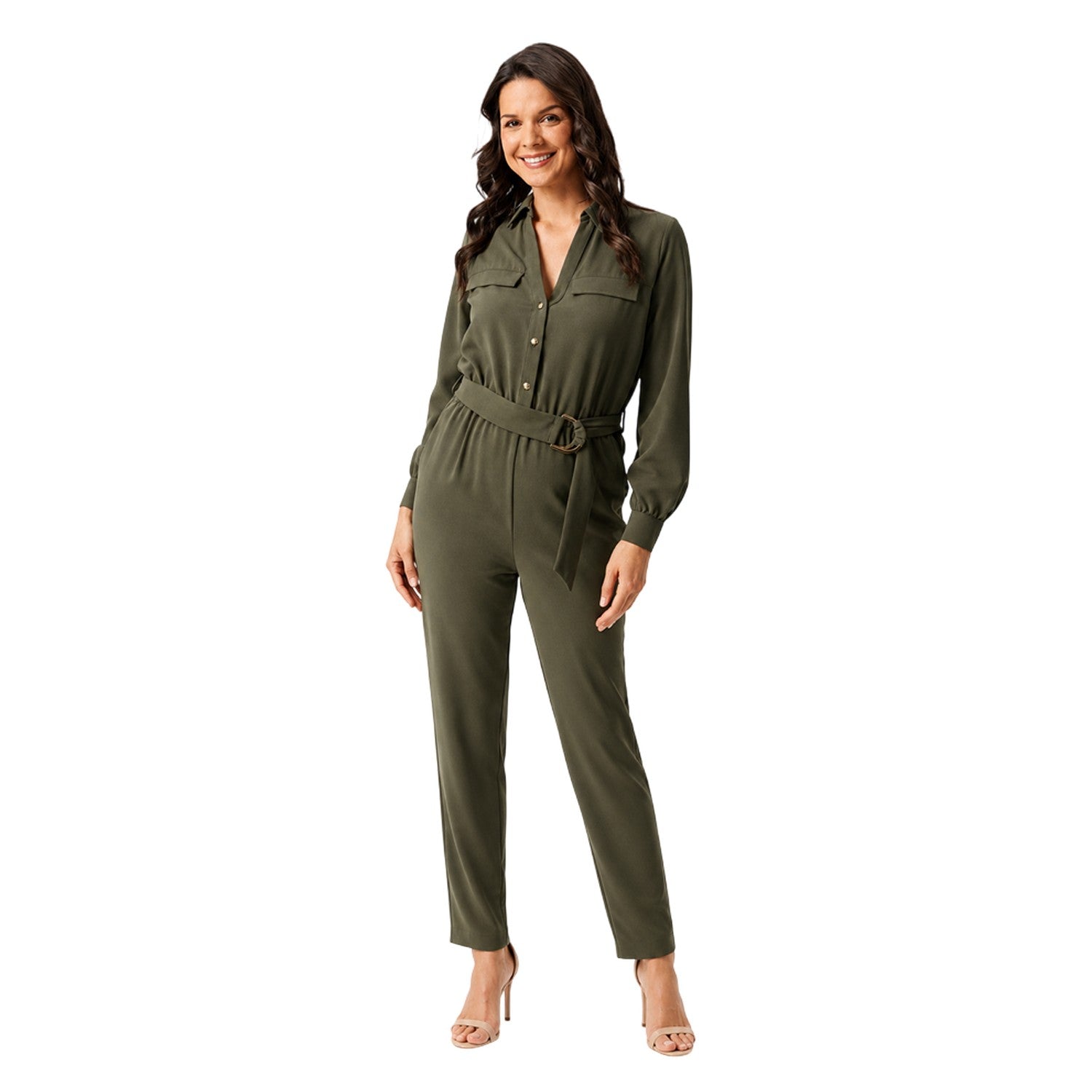 Khaki Green - Pack Shot - Biba Womens-Ladies Tailored Cocktail Jumpsuit