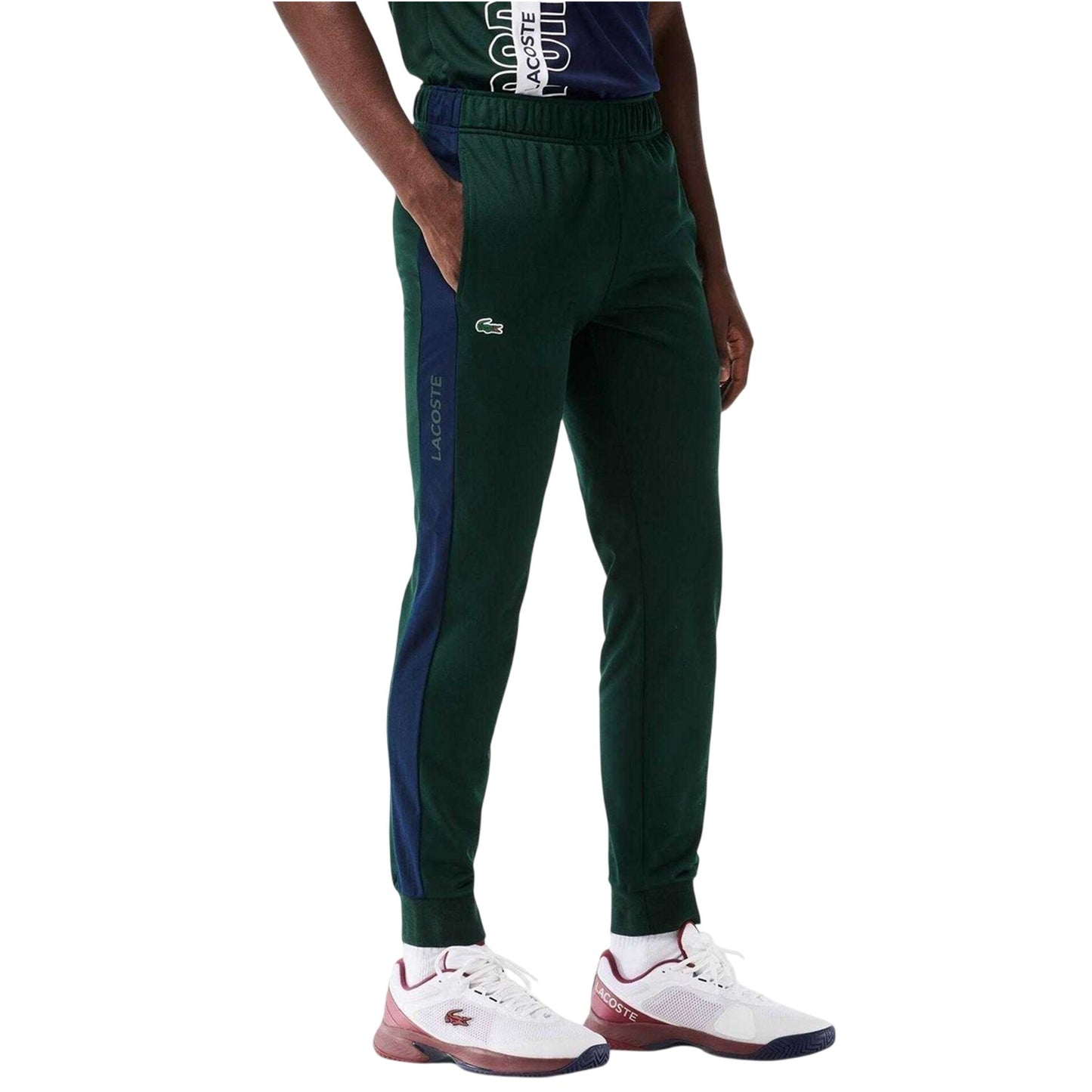 Green-Navy - Side - Lacoste Mens Contrast Panel Tapered Joggers