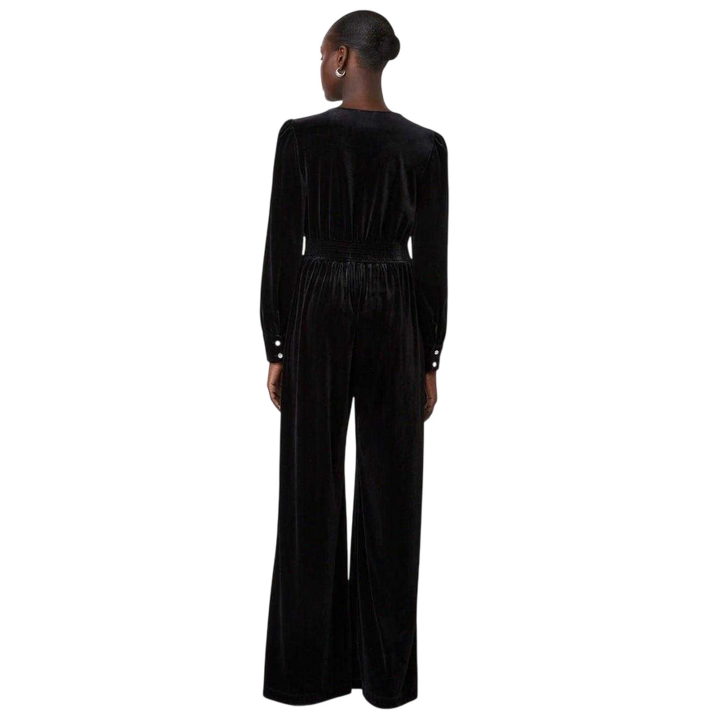 Black - Back - Finery Womens-Ladies Posie Velvet Long-Sleeved Jumpsuit