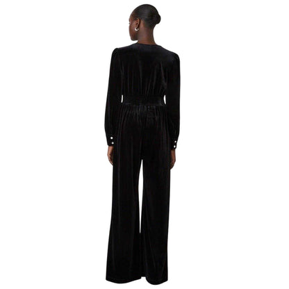 Black - Back - Finery Womens-Ladies Posie Velvet Long-Sleeved Jumpsuit
