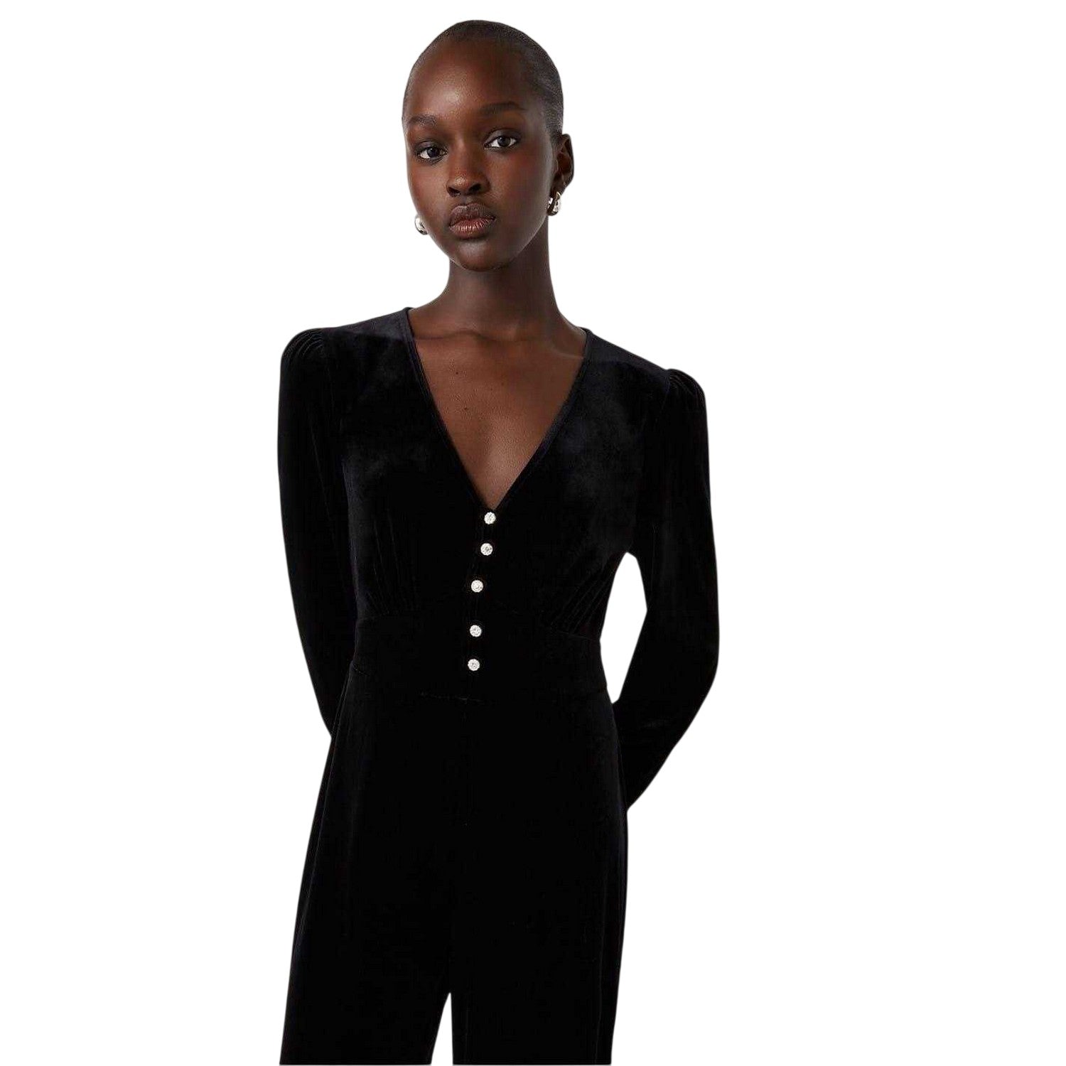 Black - Side - Finery Womens-Ladies Posie Velvet Long-Sleeved Jumpsuit