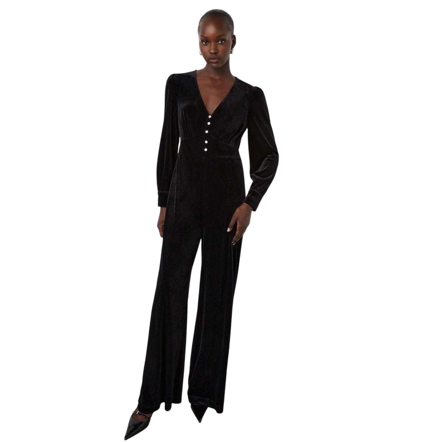 Black - Lifestyle - Finery Womens-Ladies Posie Velvet Long-Sleeved Jumpsuit