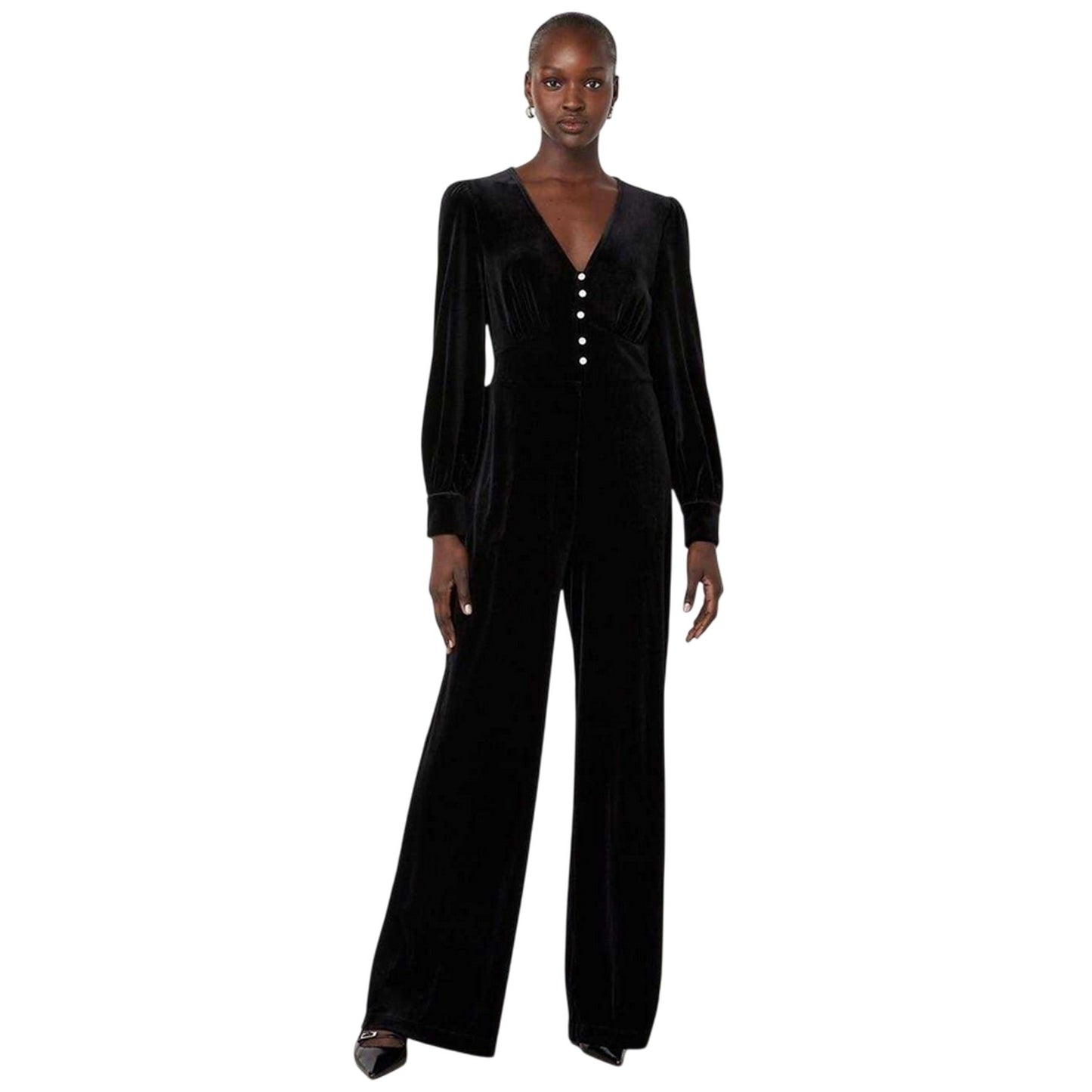 Black - Front - Finery Womens-Ladies Posie Velvet Long-Sleeved Jumpsuit
