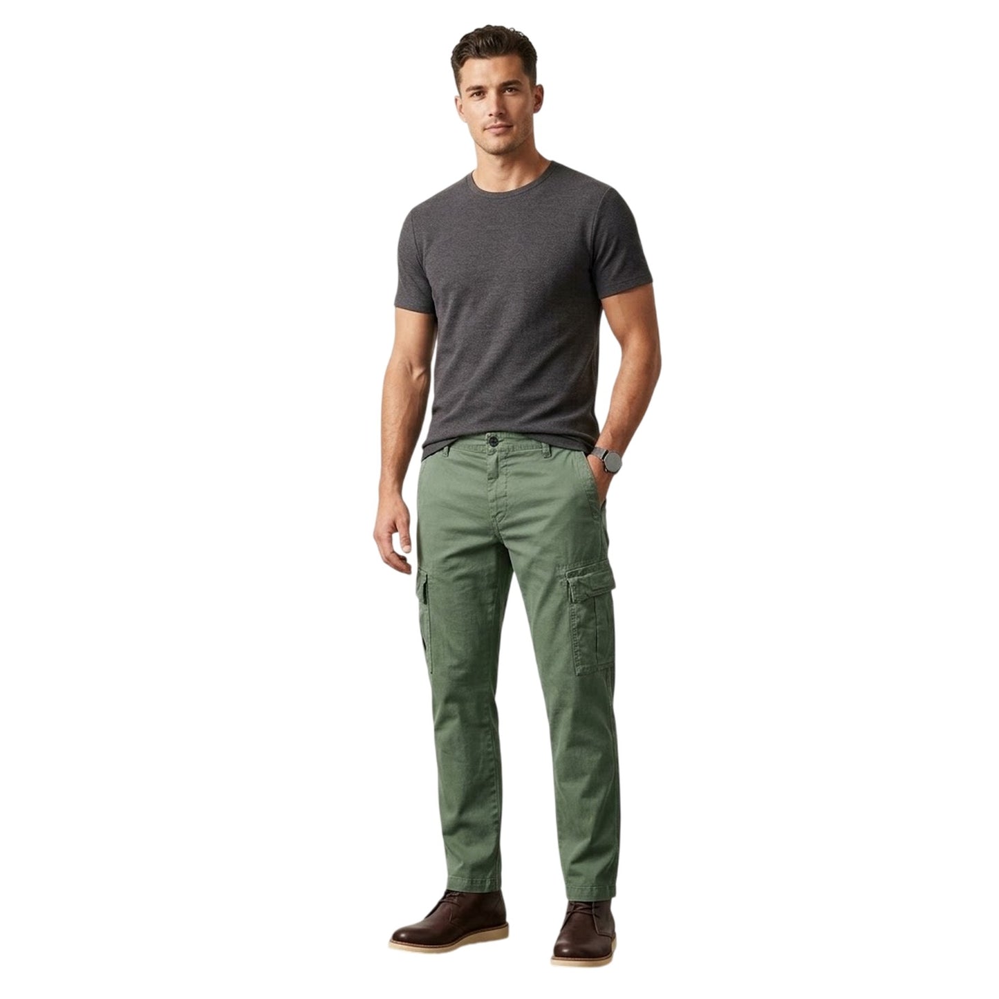 Green - Side - Boss Mens Tailored Cargo Trousers