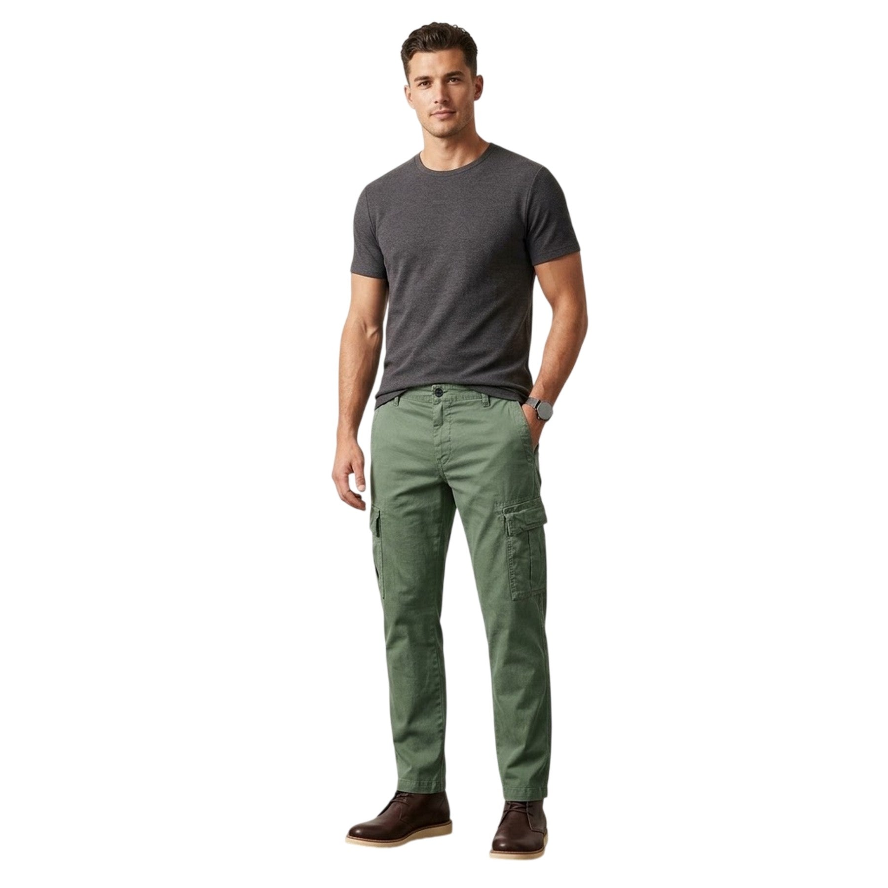 Green - Side - Boss Mens Tailored Cargo Trousers