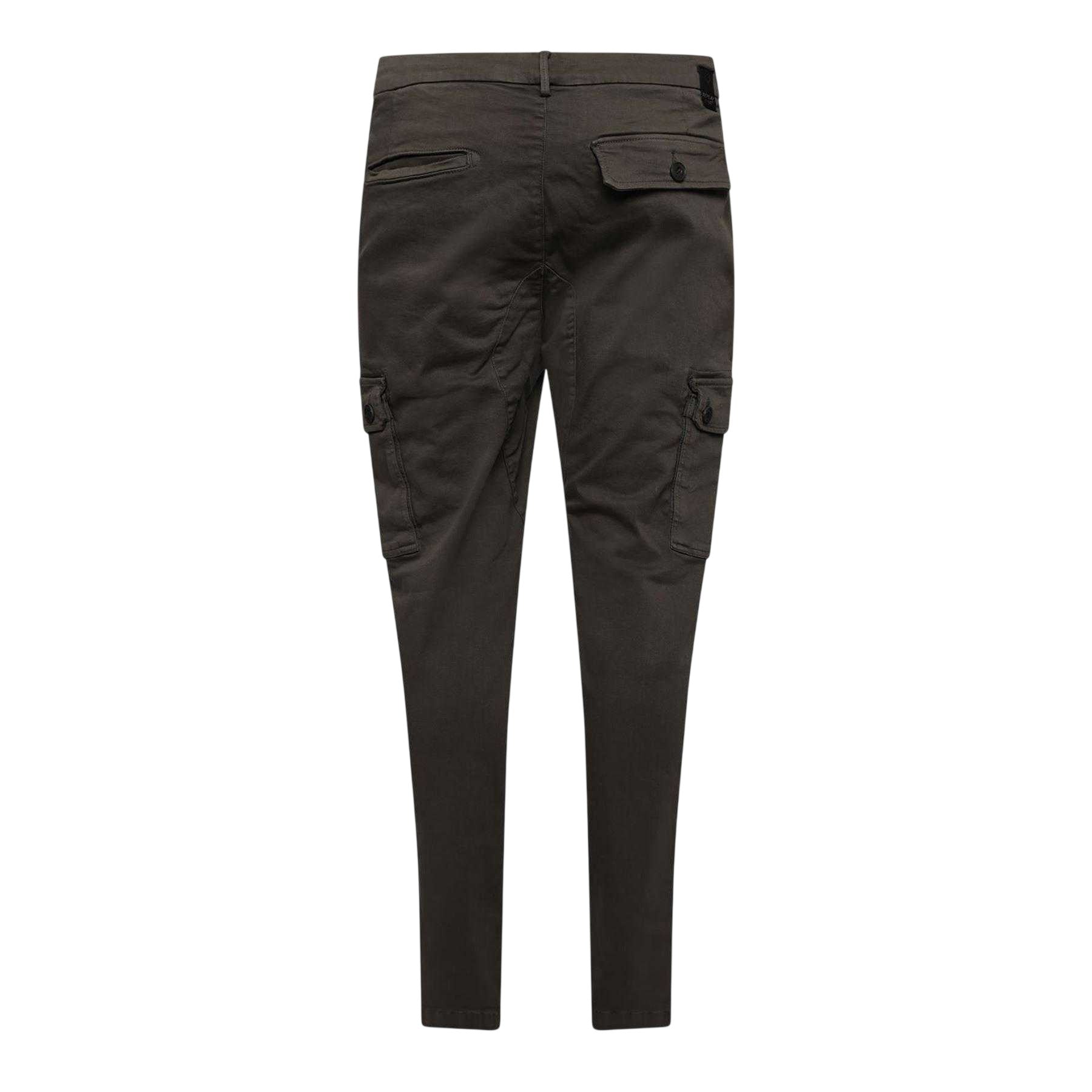 Green - Back - Replay Mens Cotton Denim Slim Cargo Trousers