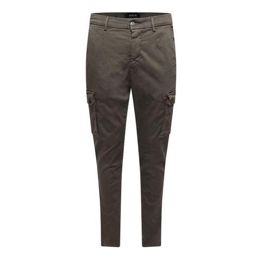 Green - Front - Replay Mens Cotton Denim Slim Cargo Trousers