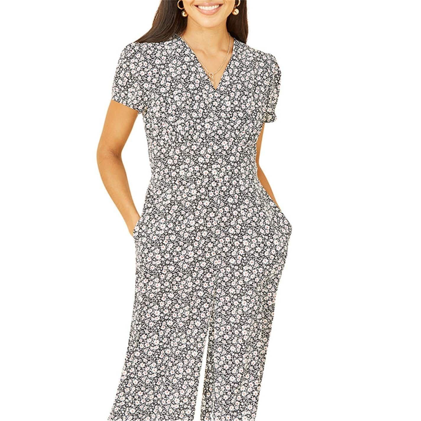 Black - Side - Yumi Womens-Ladies Ditsy Floral Jumpsuit