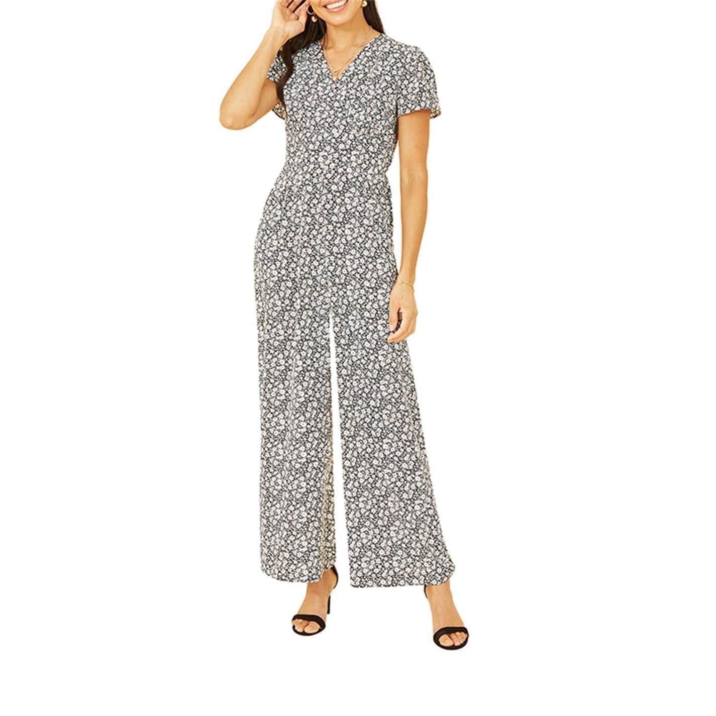 Black - Lifestyle - Yumi Womens-Ladies Ditsy Floral Jumpsuit
