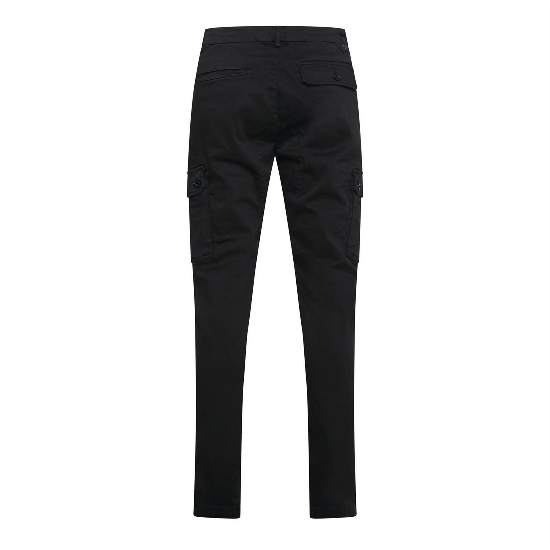 Black - Back - Replay Mens Cotton Denim Slim Cargo Trousers