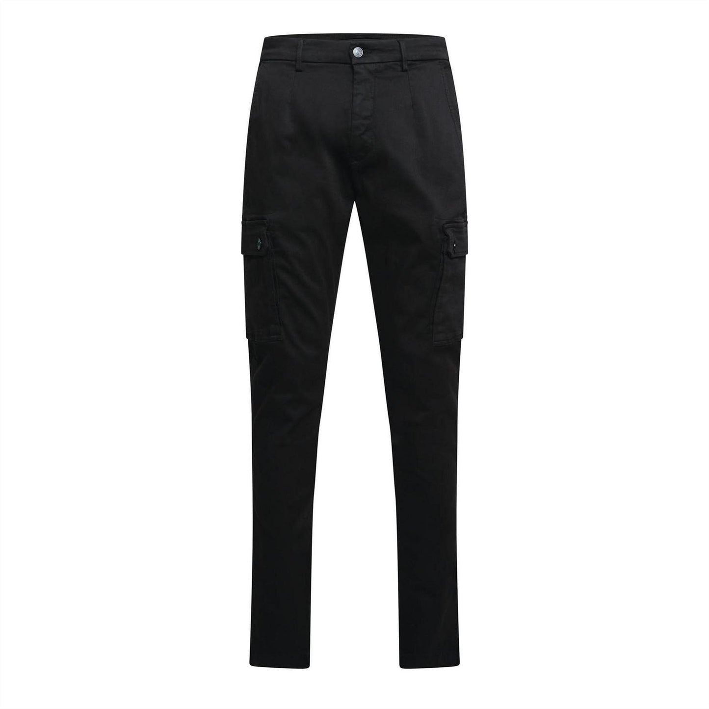 Black - Front - Replay Mens Cotton Denim Slim Cargo Trousers