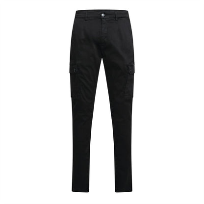 Black - Front - Replay Mens Cotton Denim Slim Cargo Trousers