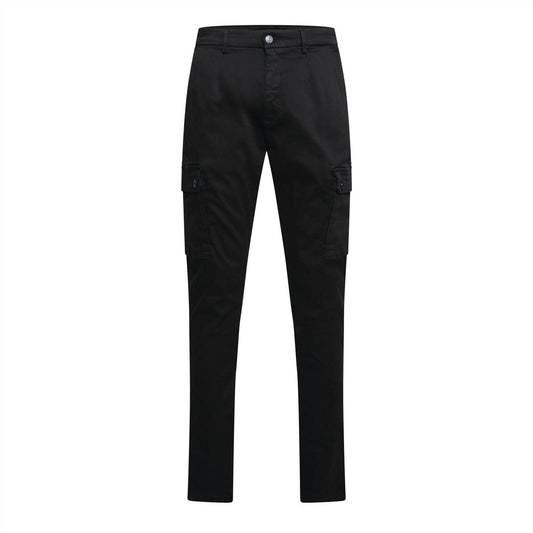 Black - Front - Replay Mens Cotton Denim Slim Cargo Trousers